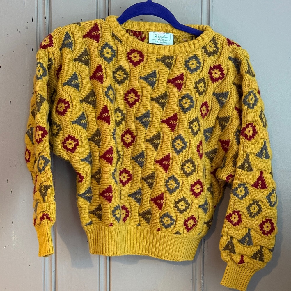 United Colors Of Benetton Mustard Yellow Knit Sweater with Accent